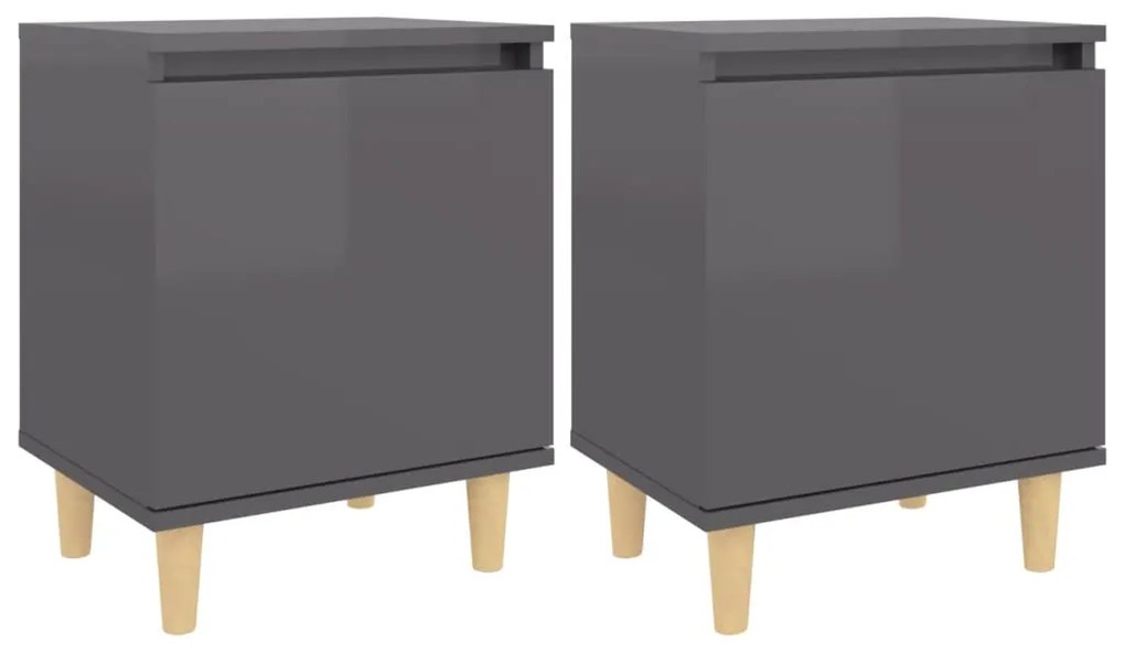 805832 vidaXL Noptiere cu picioare lemn, 2 buc, gri extralucios, 40x30x50 cm