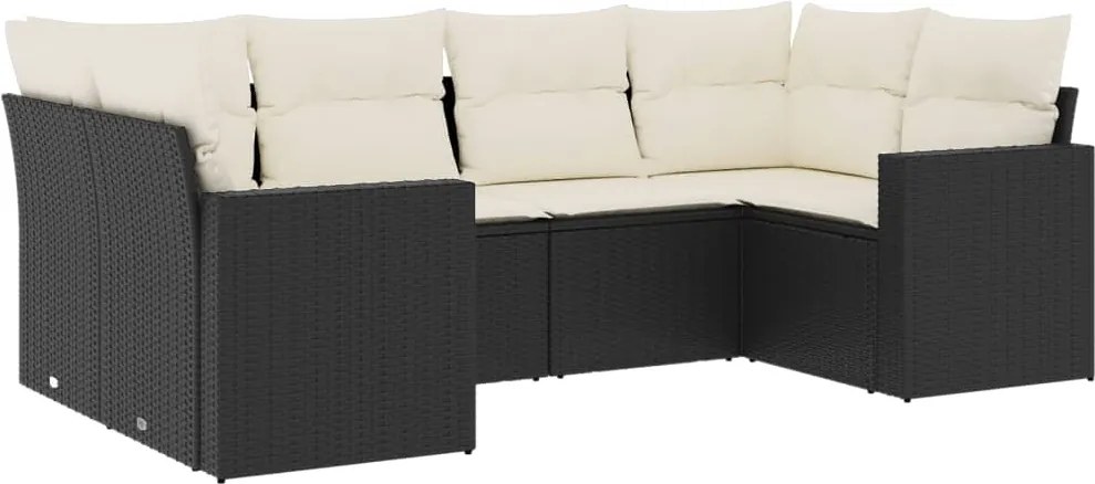 vidaXL Set mobilier de grădină cu perne, 6 piese, negru, poliratan