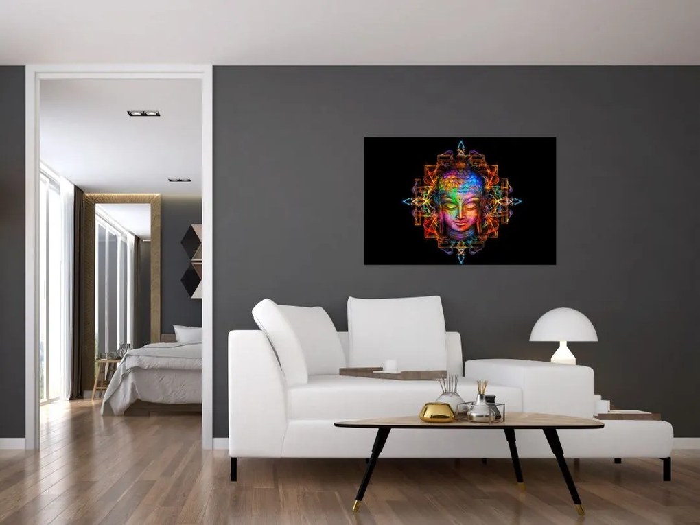 Tablou - Bustul lui Buddha în culori neon (90x60 cm)