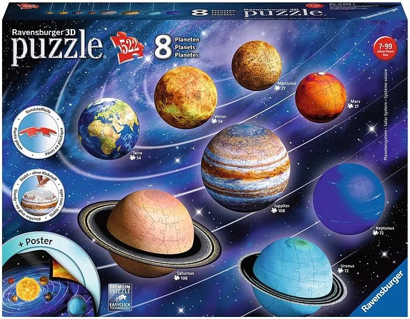 PUZZLE 3D SISTEMUL SOLAR, 27/54/72/108 PIESE - RAVENSBURGER (RVS3D11668)