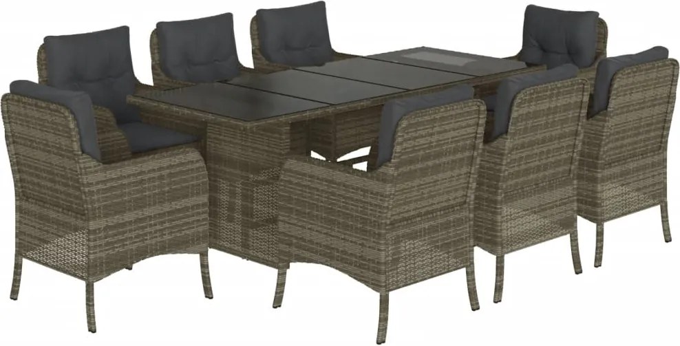 vidaXL Set mobilier grădină cu perne, 9 piese, gri, poliratan