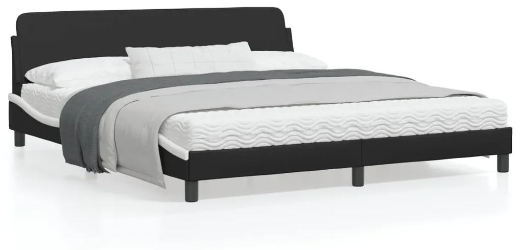 373243 vidaXL Cadru de pat cu tăblie negru și alb 180x200cm piele artificială
