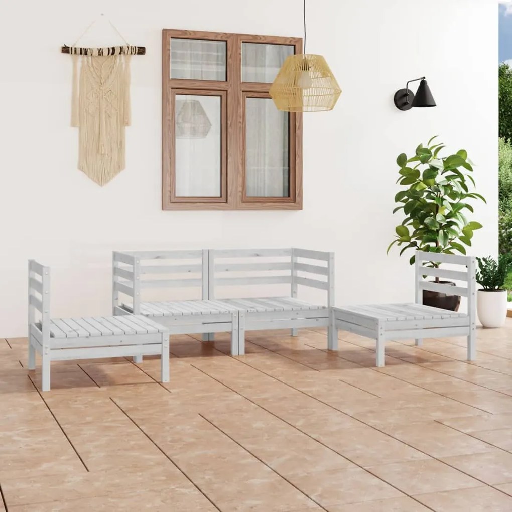 3082523 vidaXL Set mobilier de grădină, 4 piese, alb, lemn masiv de pin