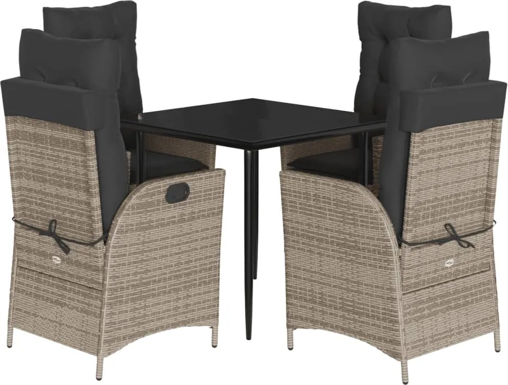 vidaXL Set mobilier de grădină cu perne, 5 piese, gri, poliratan