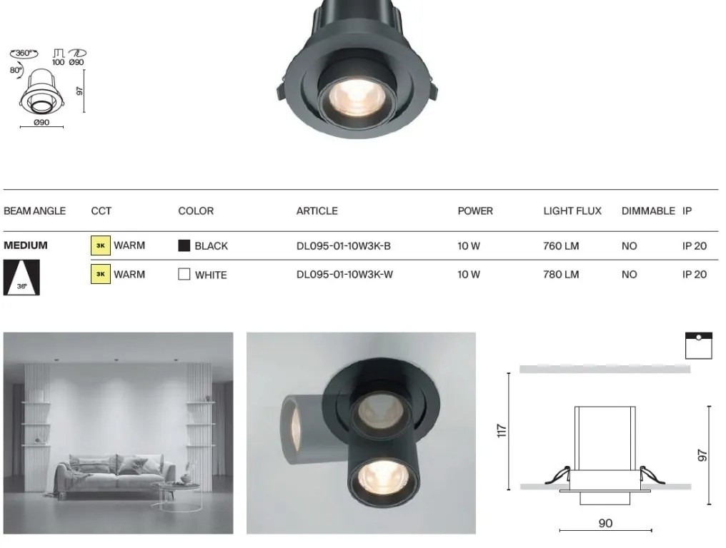 Spot LED incastrabil rotativ retractabil Hidden alb