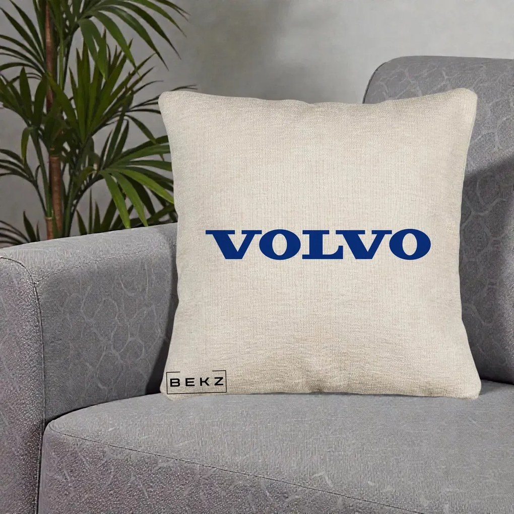 Perna Personalizata cu emblema Volvo, 40x40 cm, Bej Canapea, Husa Detasabila, Perna Inclusa, BEKZ®
