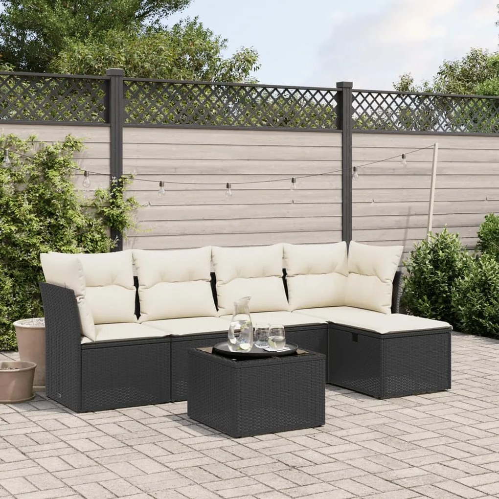 3263142 vidaXL Set mobilier de grădină cu perne, 6 piese, negru, poliratan