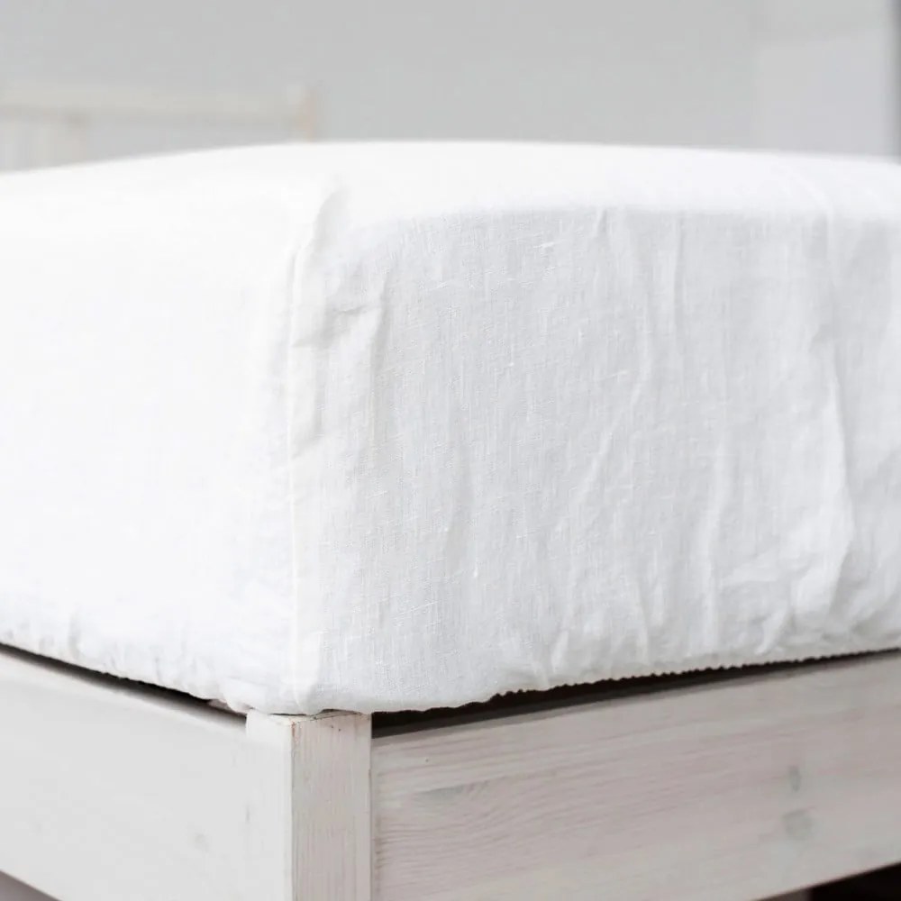 Cearceaf alb din amestec de in cu elastic 90x200 cm – Linen Tales
