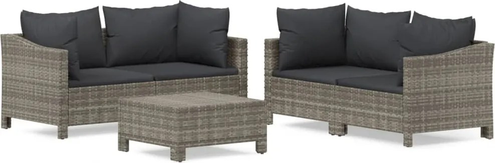 vidaXL Set mobilier de grădină cu perne, 5 piese, gri, poliratan