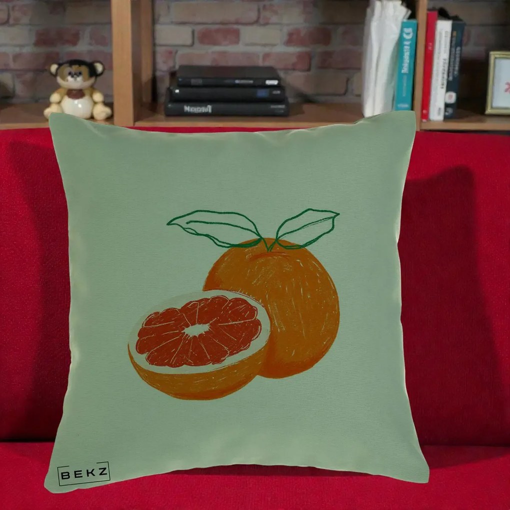 Perna Decorativa Grepfrut Citrus, 40x40 cm, Verde, Husa Detasabila, Perna Inclusa, BEKZ®