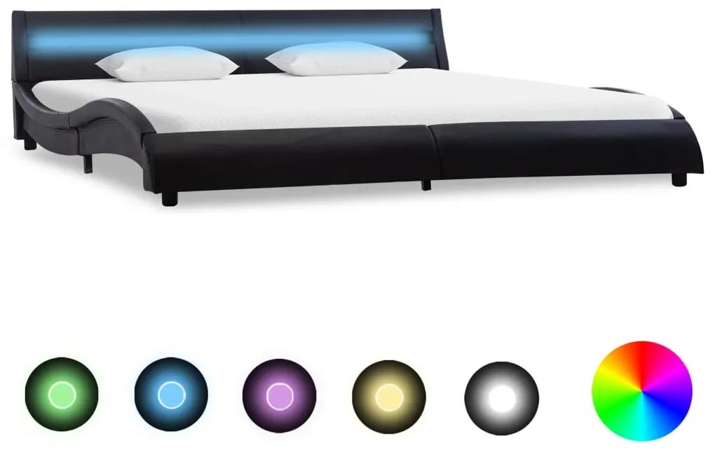 285671 vidaXL Cadru de pat cu LED, negru, 180 x 200 cm, piele ecologică