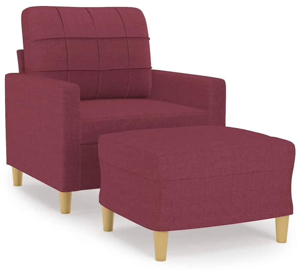vidaXL Fotoliu canapea cu taburet, roșu vin, 60 cm, material textil