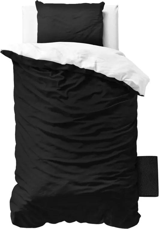 Lenjerie de pat de o persoană, din micropercal Zensation Twin Face, 140 x 200 cm, negru - alb