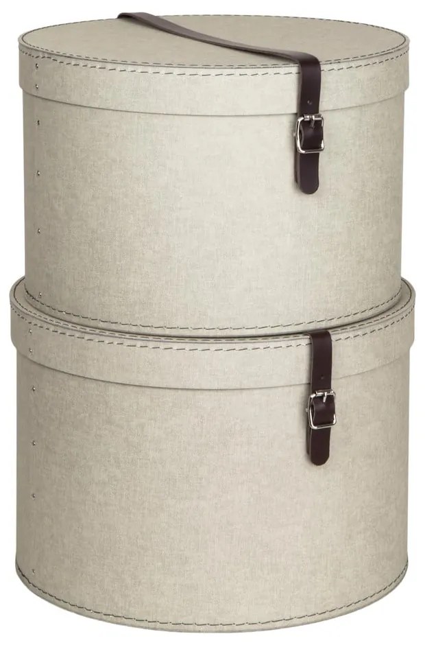 Cutii de depozitare bej 2 buc. din carton cu capac ø 37,5x25 cm Rut Canvas Paper Laminate – Bigso