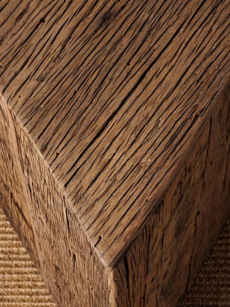 Set 2 masute laterale din lemn reciclat, cu aspect rustic, Triangle