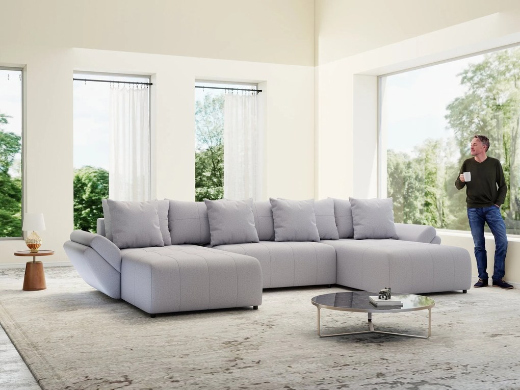 Colțar extensibil dumonde cu ladă de depozitare si sezut confortabil din spuma high-density, Berlin U Enjoy Gri 380x180 cm