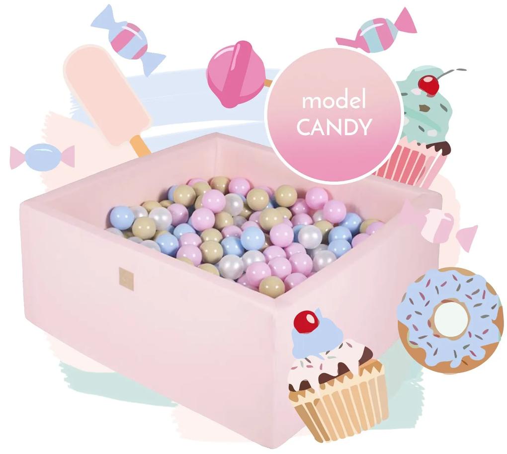 Piscina uscata cu 300 de bile (babyblue, bej, alb perlat, roz pastel) MeowBaby  , Candy, 90x90x40 cm, Roz