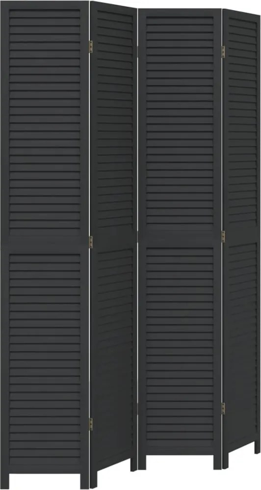vidaXL Paravan de cameră cu 4 panouri, negru, lemn masiv paulownia