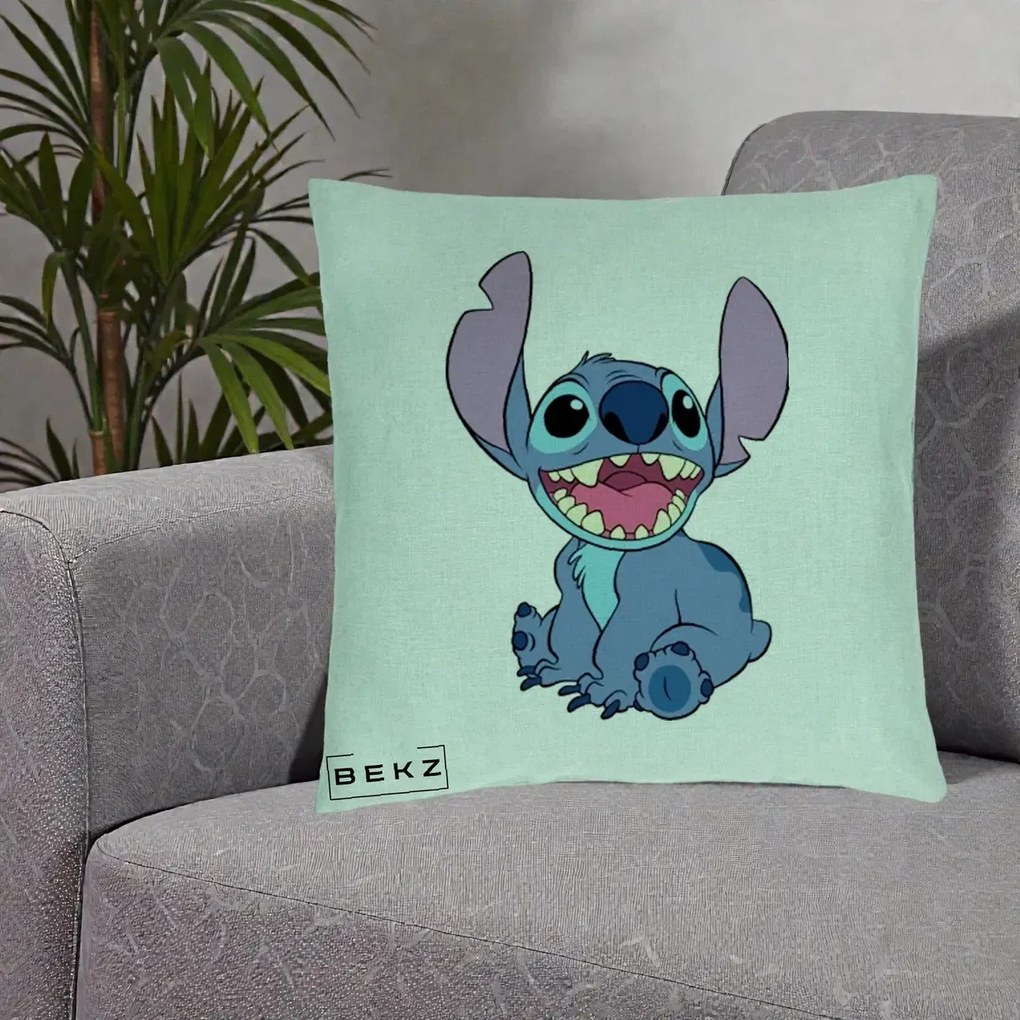 Perna Personalizata Stitch Zambitor, 40x40 cm, Verde Menta, Husa Detasabila, Perna Inclusa, BEKZ®