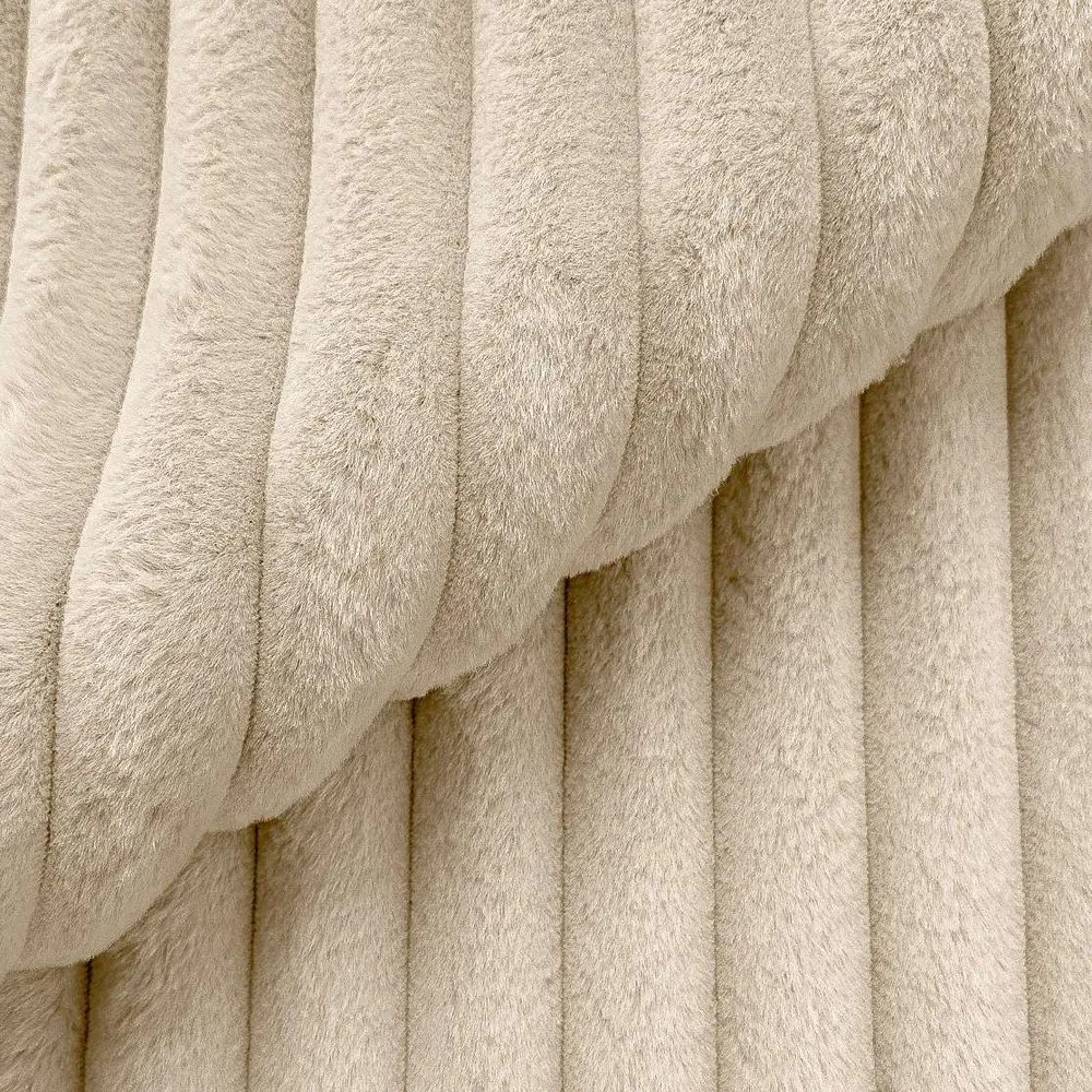 Colțar crem cu tapițerie din catifea reiată (cu colț pe partea stângă/în formă de "U") Justin – Ropez