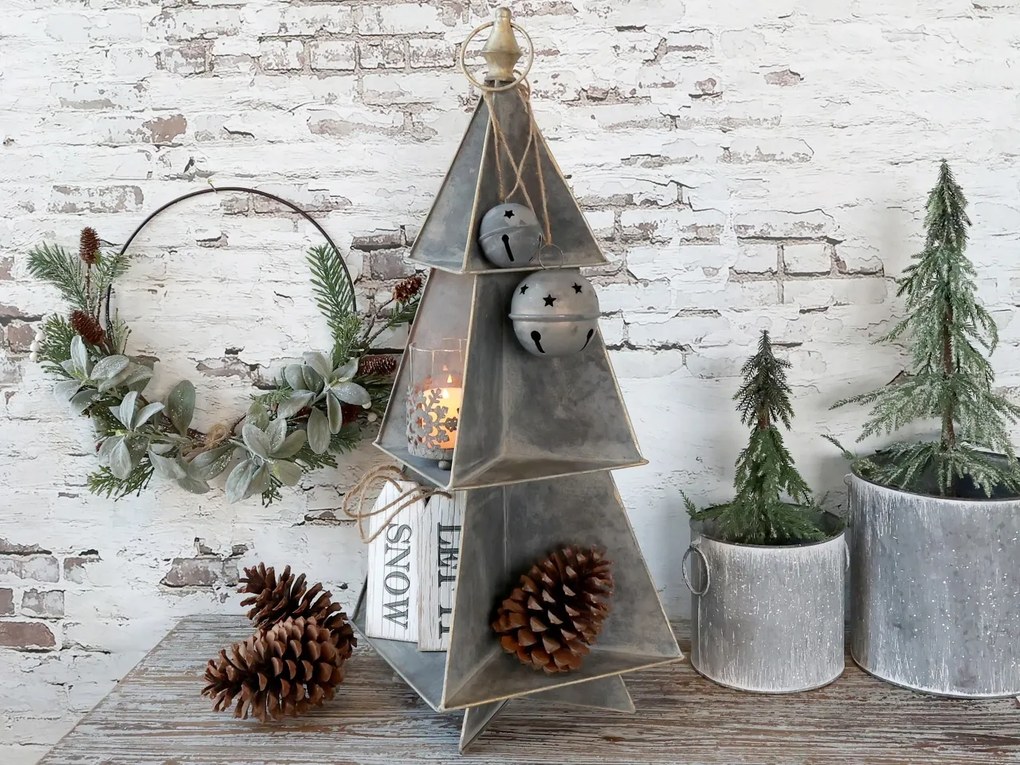 Brad decorativ din metal, finisaj zinc antichizat, H67 cm