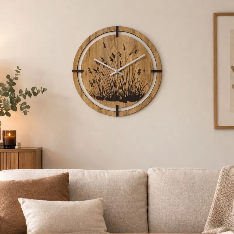 SENTOP | Ceas din lemn cu motiv floral | MARIN