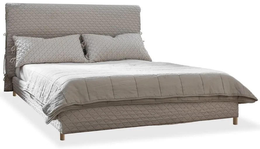 Pat matrimonial bej tapițat și somieră 160x200 cm Sleepy Luna – Miuform