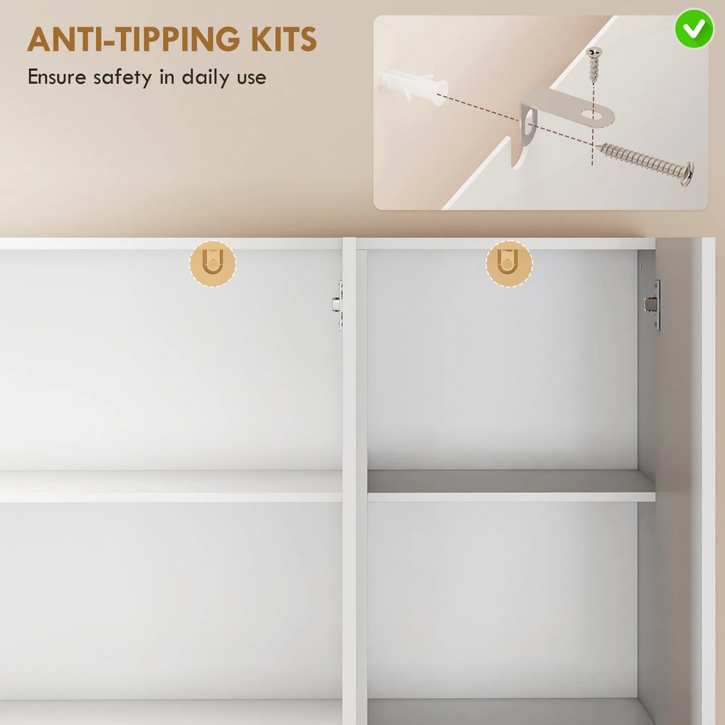 HOMCOM Bufet înalt pentru bucătărie dulap de bucătărie cu finisaj lucios 6 uși cu închidere silențioasă rafturi reglabile alb | Aosom Romania