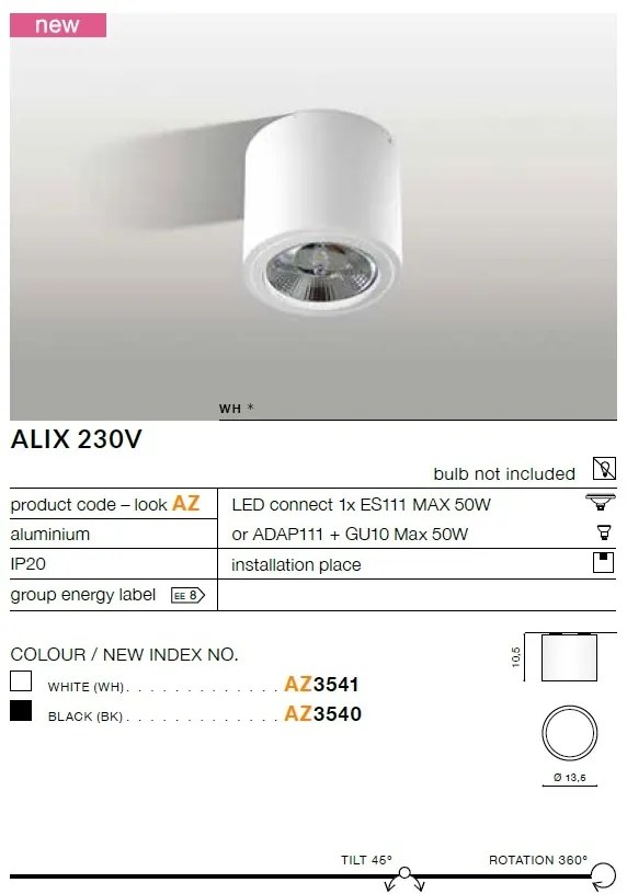 Spot aplicat directionabil de tavan/plafon ALIX negru ZZ AZ3540