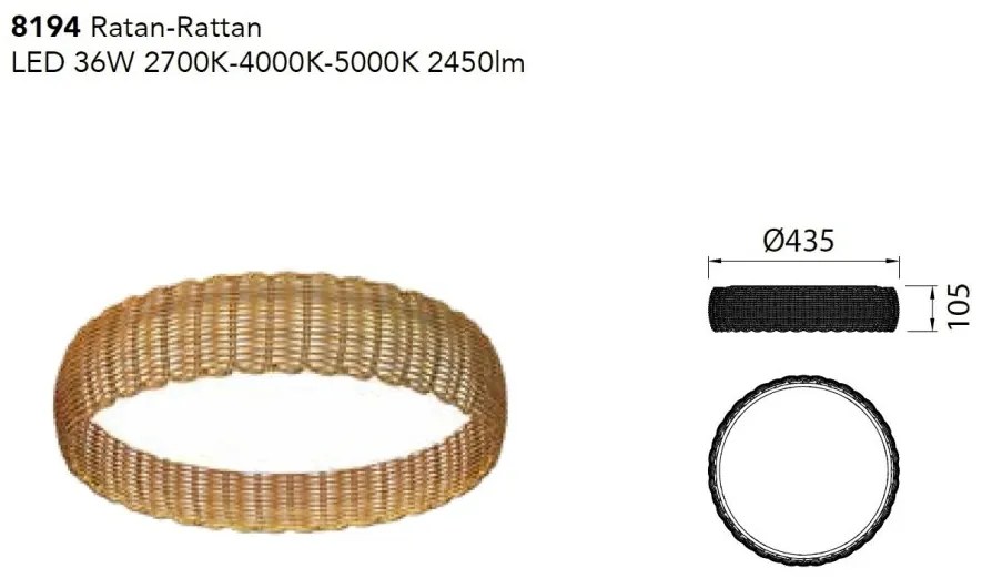 Plafoniera LED ratan design natural KILIMANJARO 43,5cm