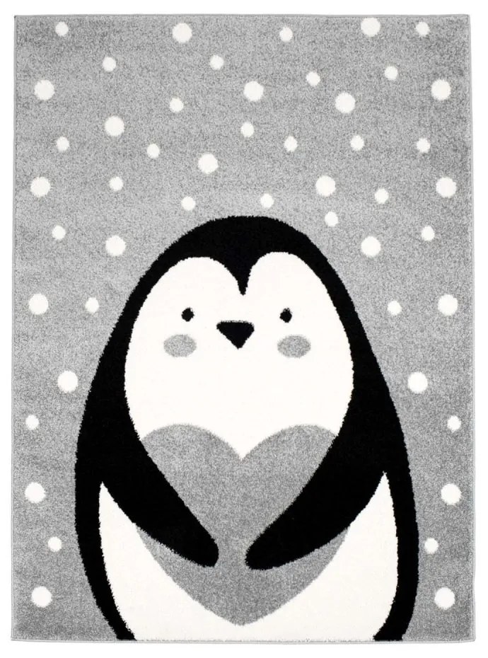 Covor de calitate, gri ,pentru copii, cu pinguin Lăţime: 160 cm | Lungime: 220 cm