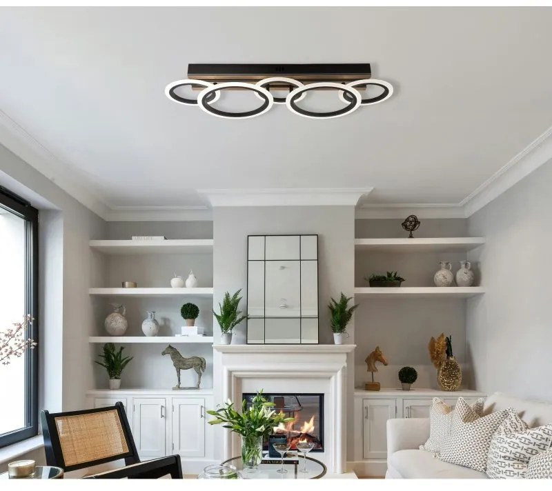 Plafoniera LED CCT BLEVINS riflaj MDF cu efect de lemn