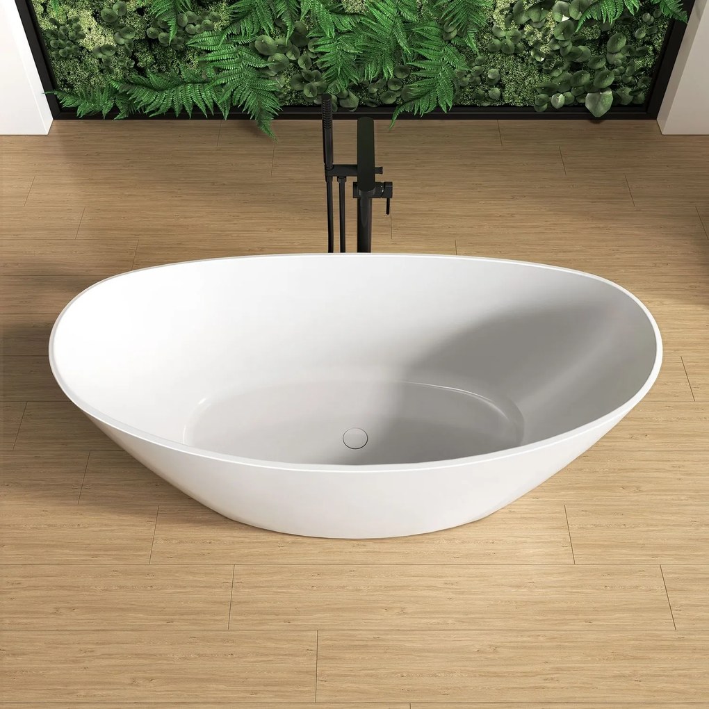 Cada baie freestanding ovala, compozit, 158 x 77 cm, Foglia Bella