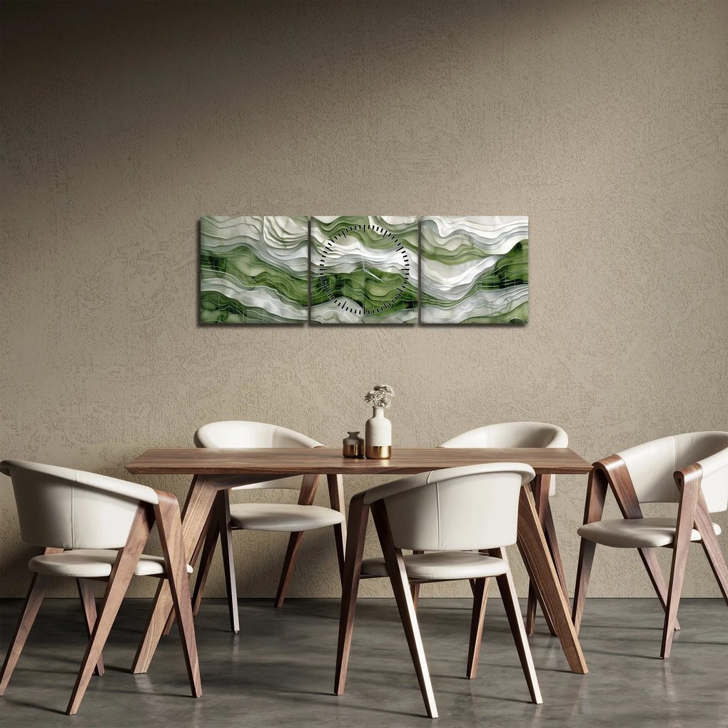 Tablou - Undele verzi și albe (cu ceas) (90x30 cm)