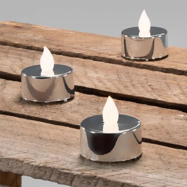 Set decorativ de lumini de ceai cu LED-uri, argintiu, 4 buc.