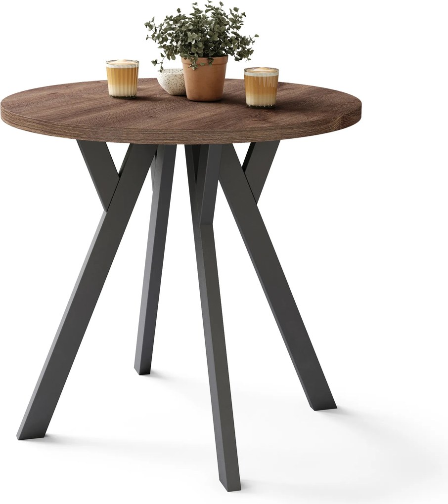 Mazzoni ALMO 80 Stejar Maro/picioare negre - MASĂ ROTUNDĂ CU PICIOARE Y LOFT/INDUSTRIAL PENTRU BUCĂTĂRIE LIVING SAU SUFRAGERIE