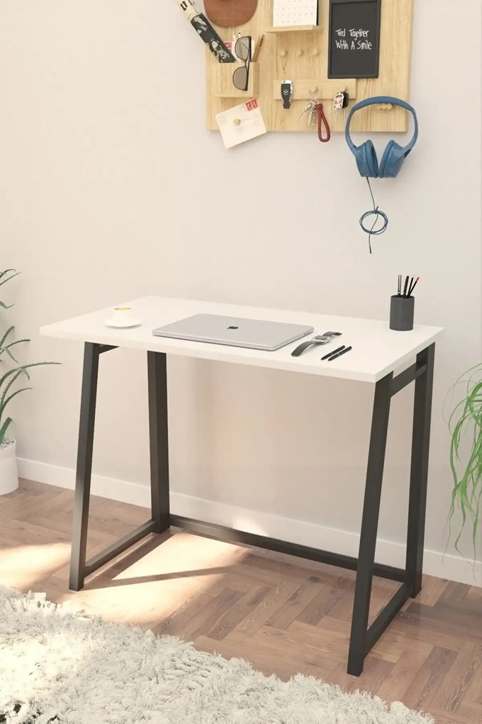 Birou pliabil cu cadru metalic Util Homs 80 x 50 x 75 cm,Alb-negru