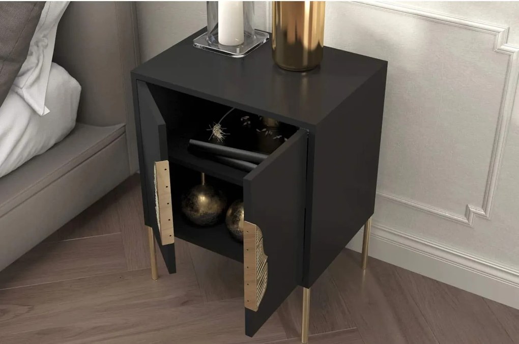 Noptieră lemn masiv Merlin Personalizabilă Accesorii placate cu Aur, 54 × 40 × 69 cm - Alb