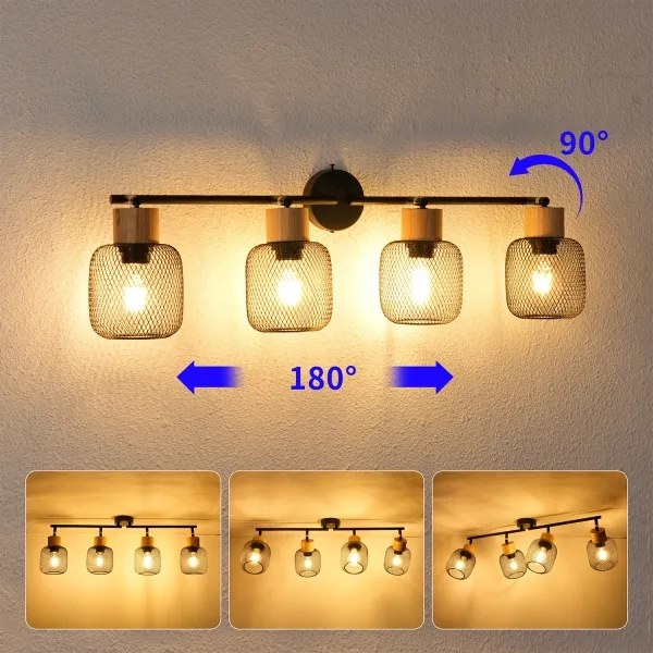 Brilagi - Plafonieră cu spoturi BASKLITE 4xE27/15W/230V lemn/negru