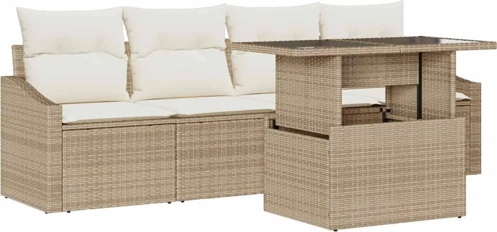 vidaXL Set de canapele pentru grădină 5 pcs Bej Rattan poli