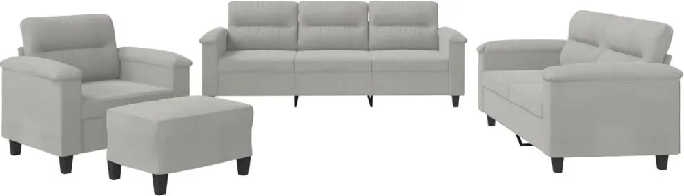 vidaXL Set de canapele cu perne, 4 piese, gri deschis, microfibră