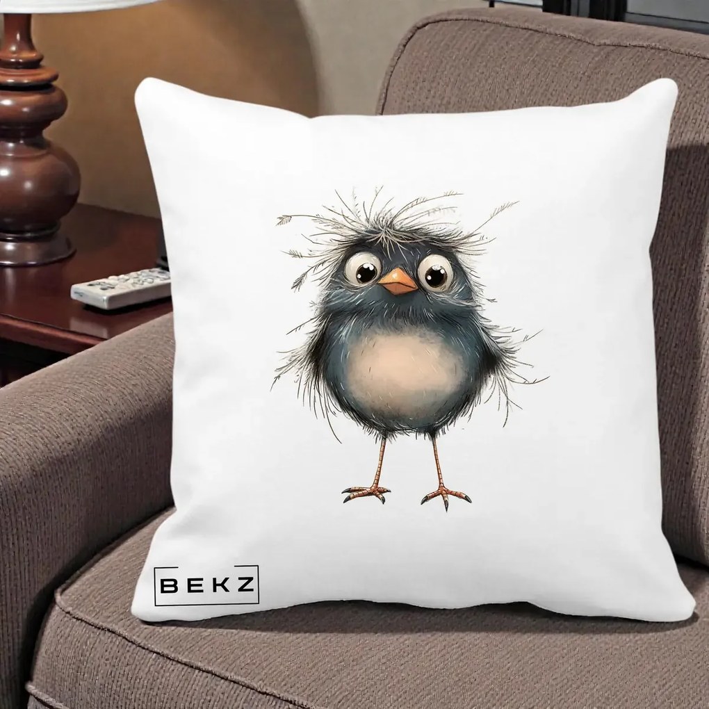 Perna Decorativa Pui Negru Zbarlit cu Pene Fine, 40x40 cm, Alba Mata, Husa Detasabila, Perna Inclusa, BEKZ®