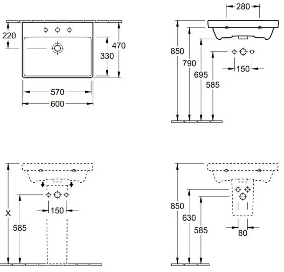Villeroy & Boch AVENTO lavoar suspendat 60 x 47 cm, ceramică, alb - 41586001