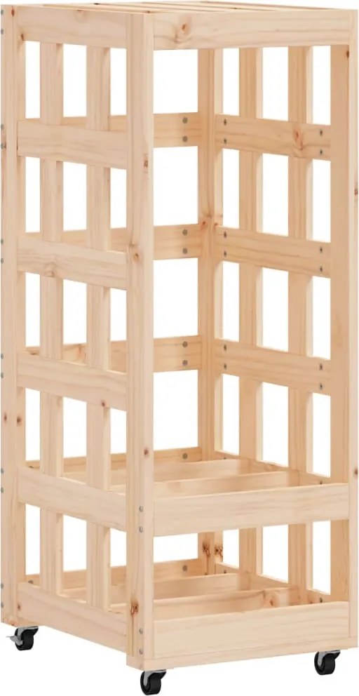 vidaXL Suport de bușteni cu roți, 40x49x110 cm, lemn masiv pin