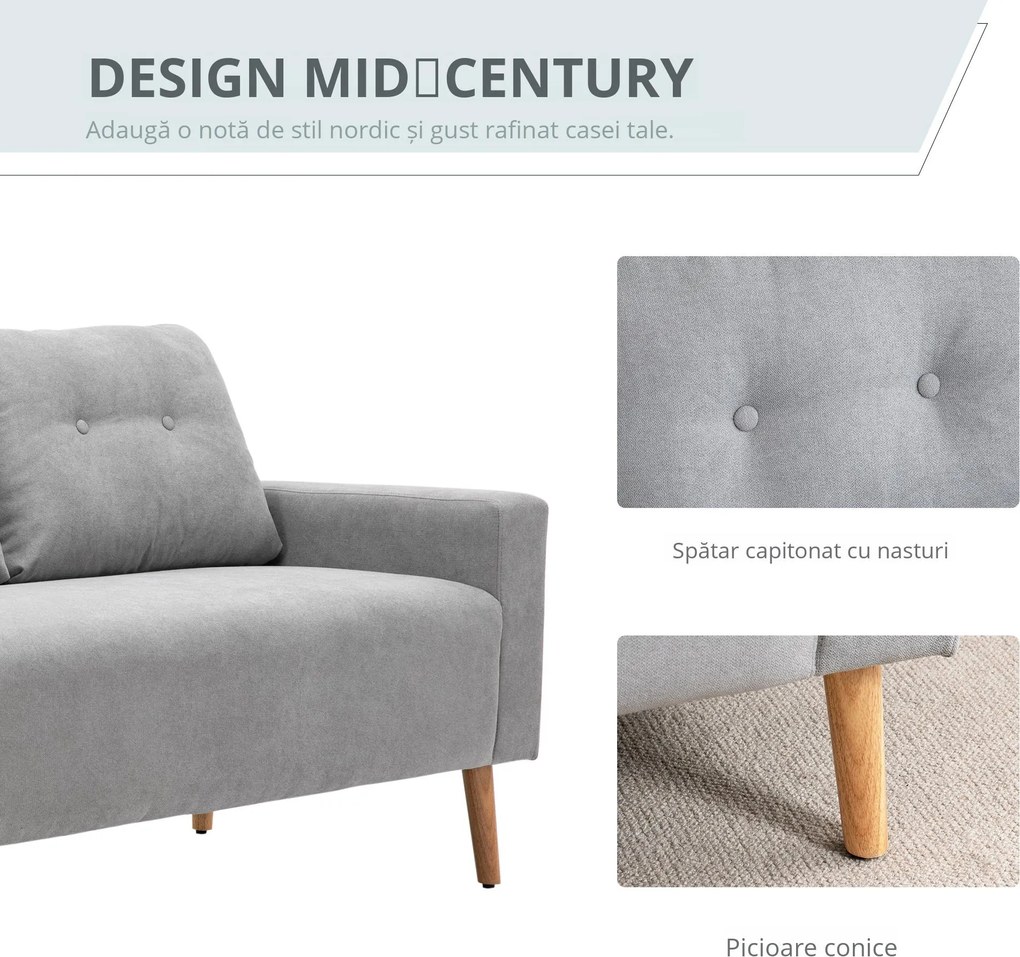 HOMCOM Canapea Compacta 2 Locuri Design Modern, Spate Matlasat, Gri | Aosom Romania