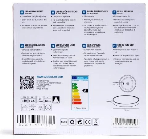 Plafonieră LED/12W/230V 3000K d. 23 cm albă Aigostar
