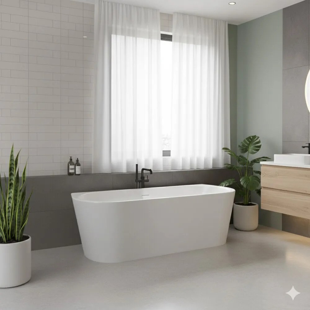 Cada freestanding Rune Birka Tykk BTW 160x75 cm finisaj alb lucios