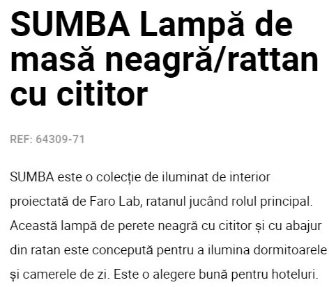 Aplica de perete cu reader design natural din ratan SUMBA