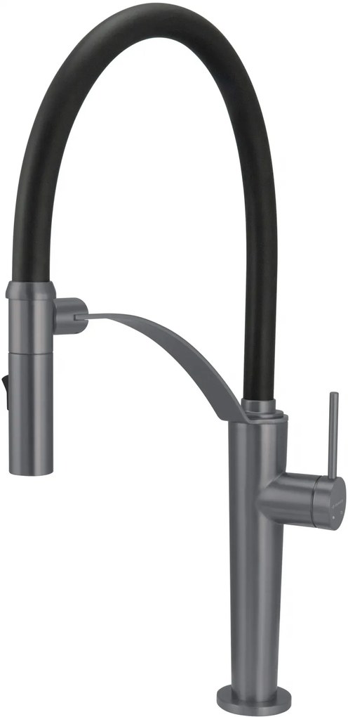Baterie pentru chiuveta bucatarie, titan, cap mixer, pipa flexibila, 2 tipuri de jet, Deante Corda Titan