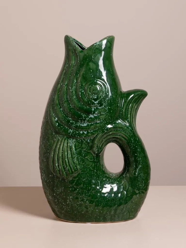 Vas decorativ din ceramică glazurată verde, "Fish"